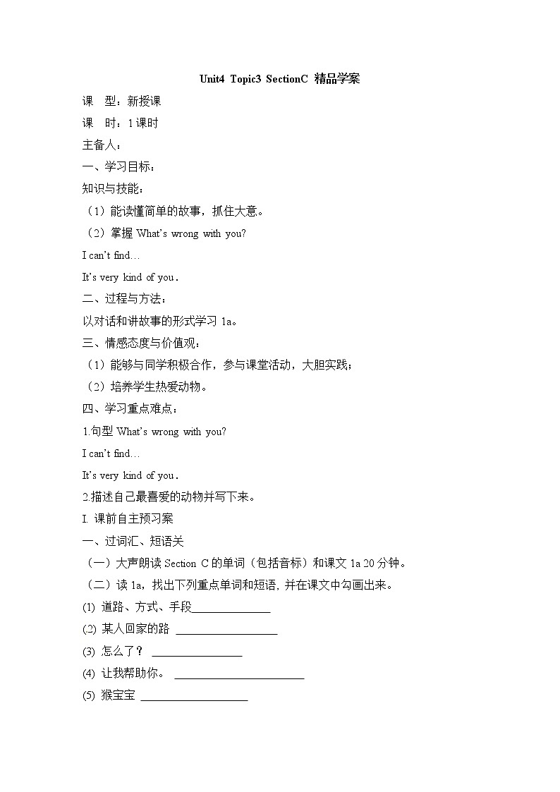 Unit4 Having fun _Topic3_SectionC_精品学案01