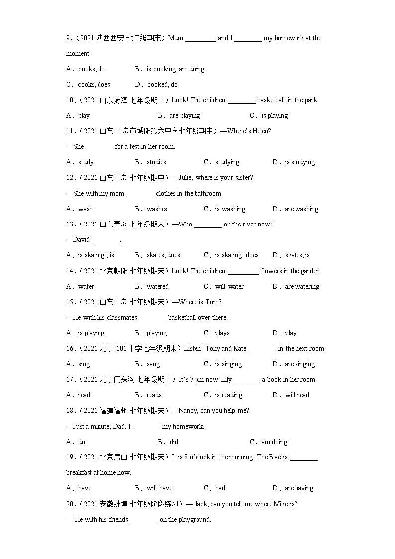 专题11 unit 6 grammar语法现在进行时-最新七年级下册单元重难点易错题精练（人教版）02