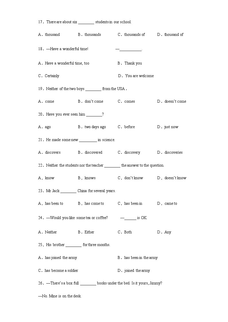 专题01 单项选择100道（知识点全覆盖）-八年级英语下学期期末复习查缺补漏冲刺满分（人教版）03