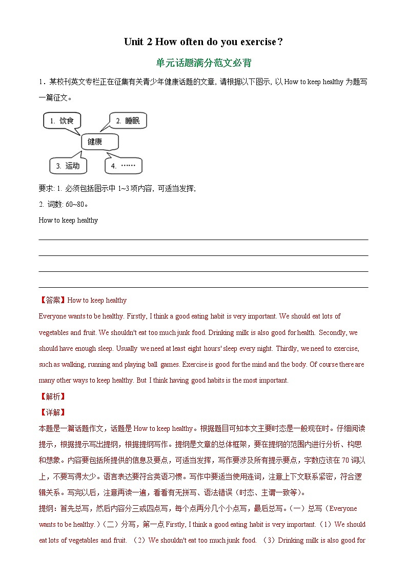 Unit 2 单元话题满分范文必背-2022-2023学年八年级英语上册单元重难点易错题精练（人教版）01