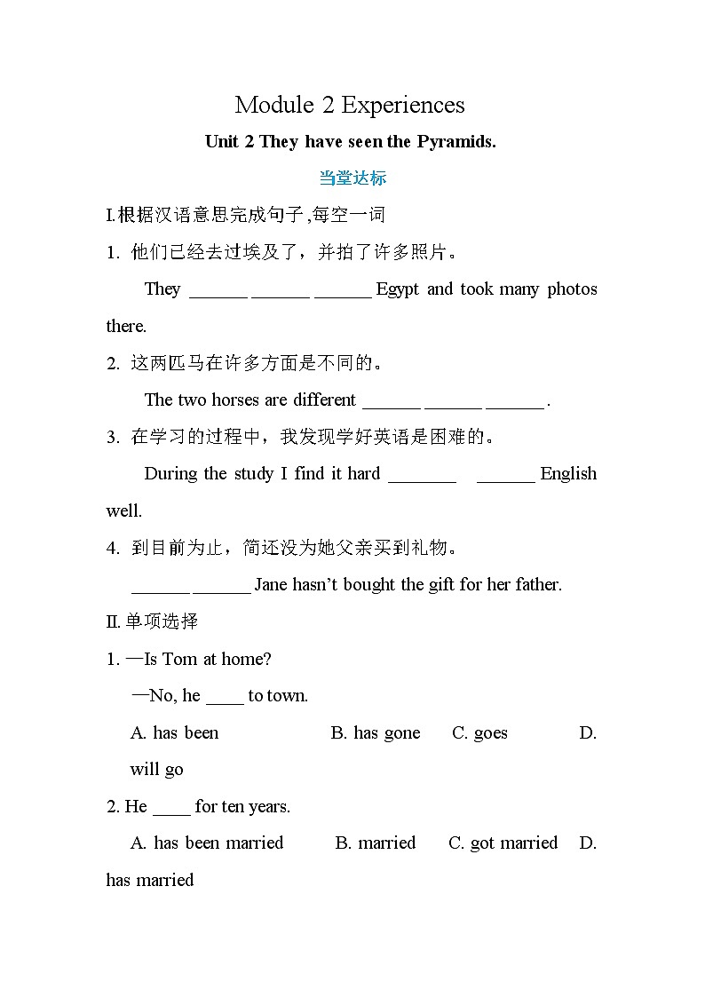 Module 2 Unit 2 They have seen the Pyramids.（练习）第1页