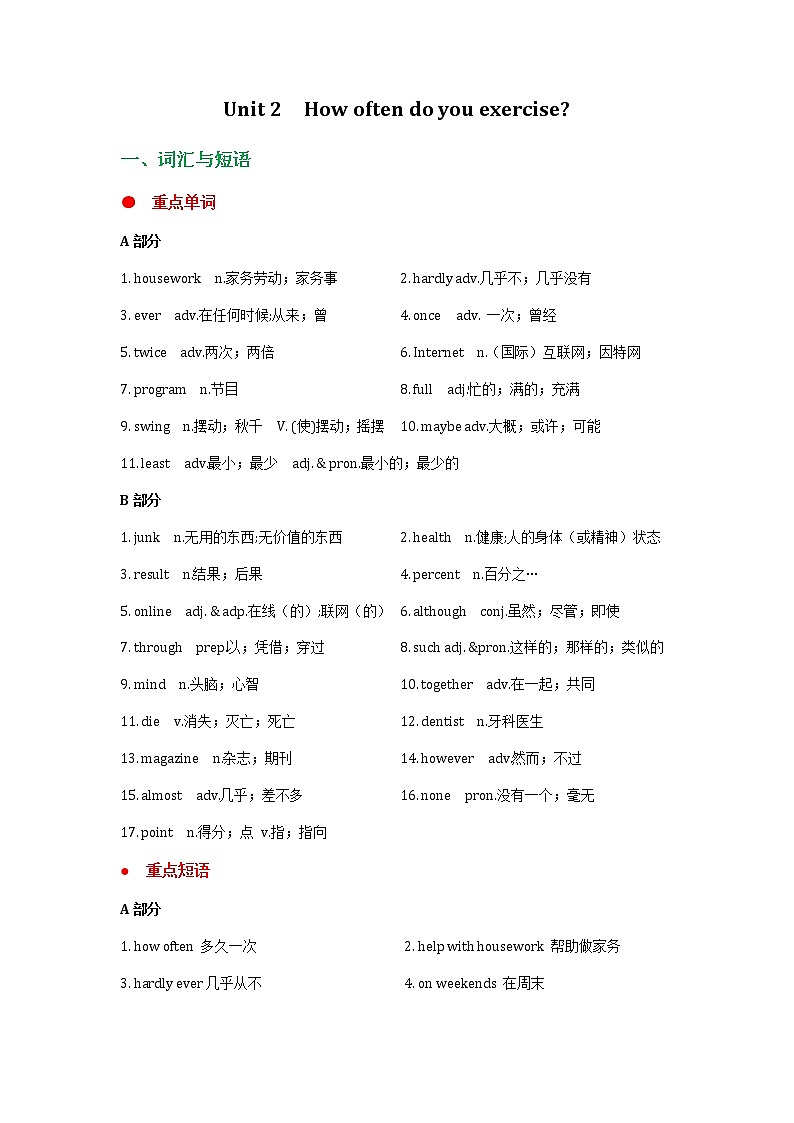 Unit 2 知识点归纳总结（期末复习） 最全面人教版八年级上册英语第1页