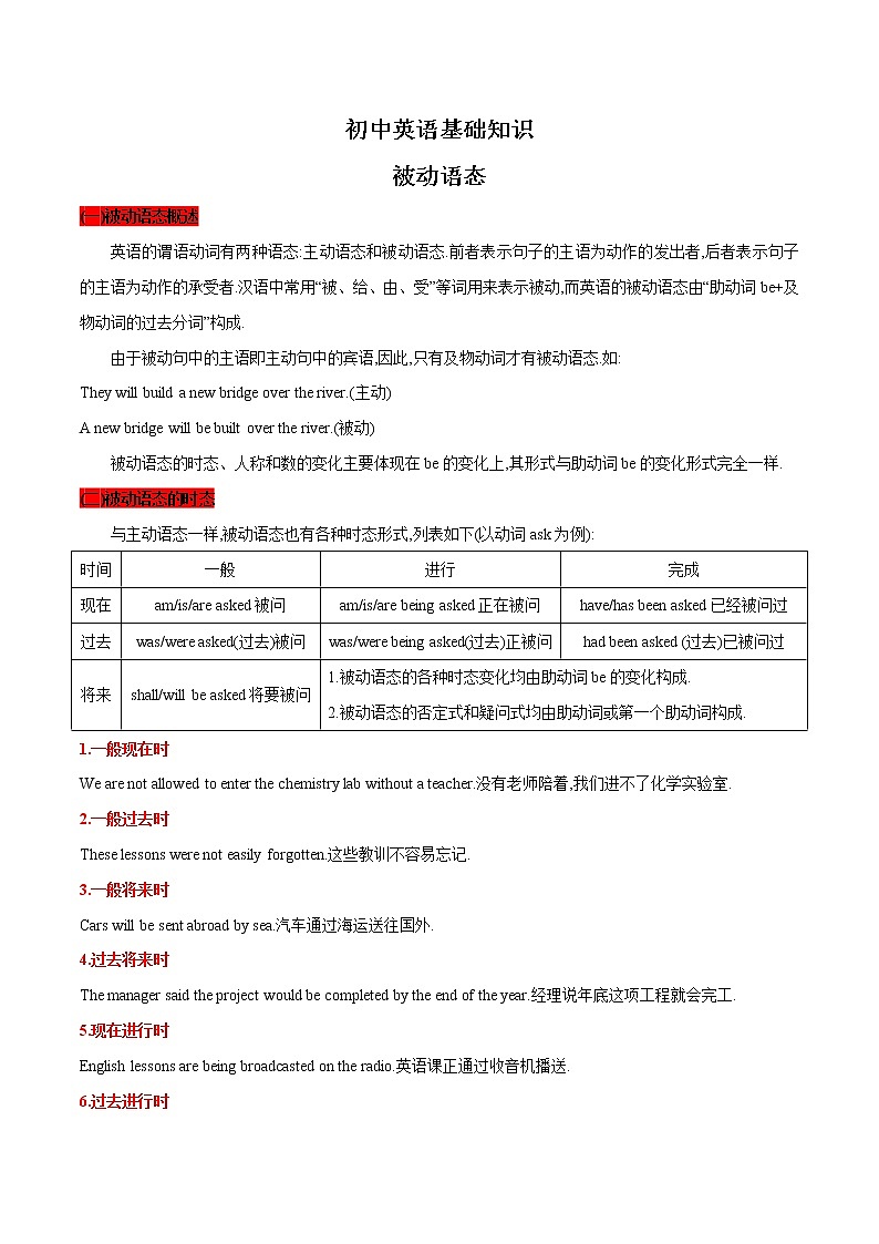 2022-2023初中英语基础知识大全-被动语态第1页
