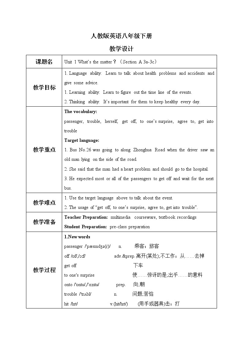 unit 1 What's the matter Section A(3a-3c)课件+教案+音视频素材01