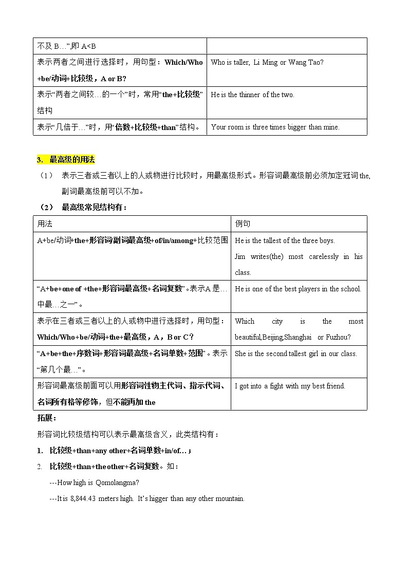 【期末考点串讲】2022-2023学年人教版英语八年级上册-专题14 重点语法复习：形容词、副词的比较级和最高级（原卷版）第2页