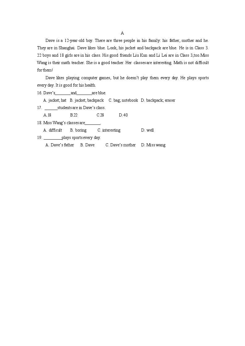 人教版英语七上 期中英语检测卷（1）（含听力+答案）03