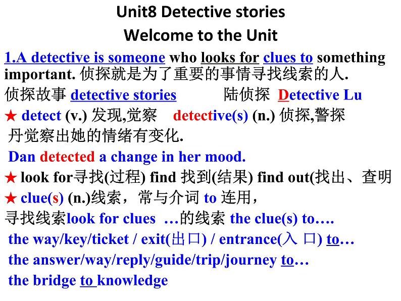 Unit8 Detective stories 知识点归纳总结课件 译林版英语九年级上册第1页