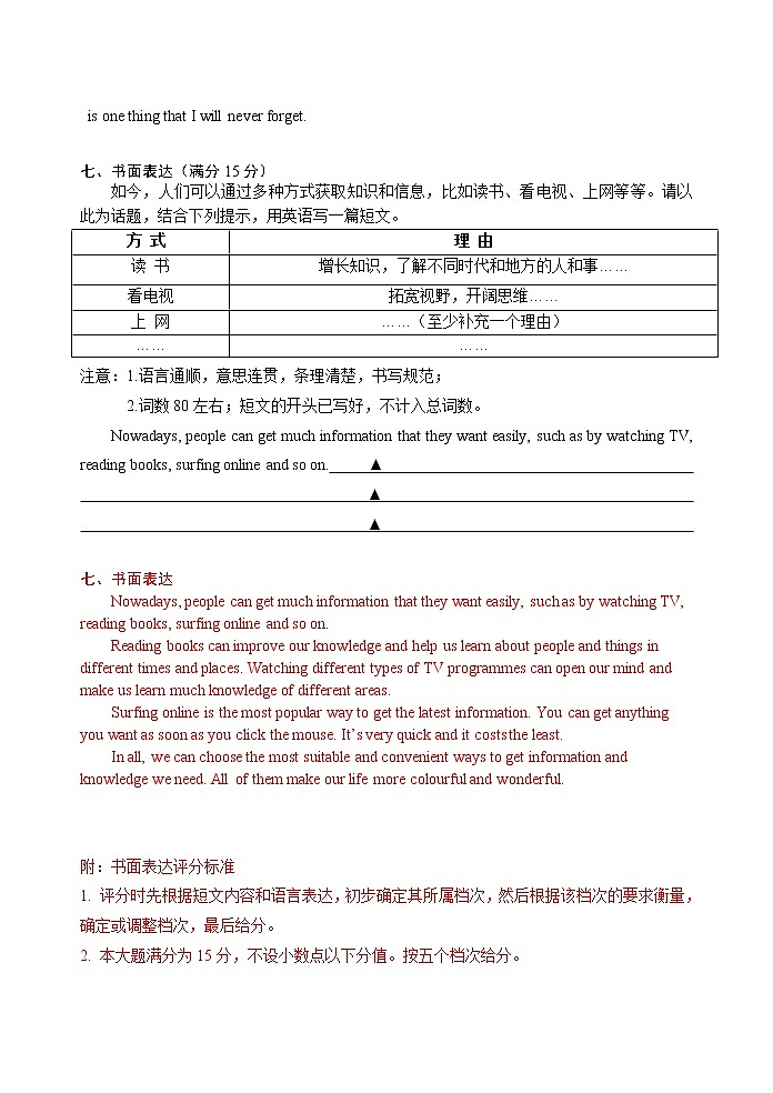 英语九年级上学期期末专项练习：书面表达第2页