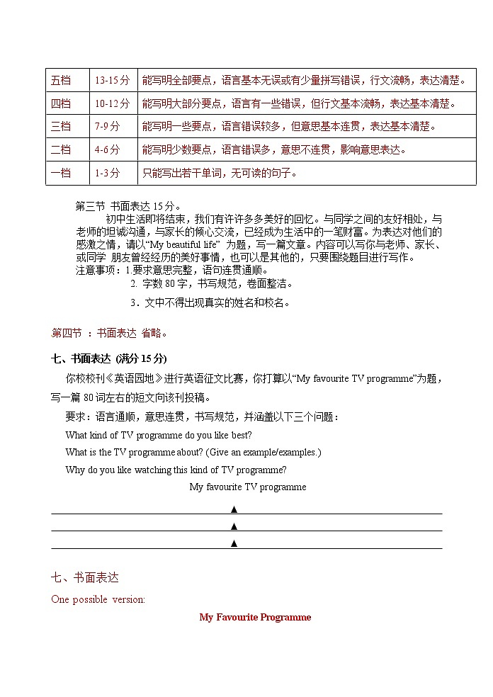 英语九年级上学期期末专项练习：书面表达第3页