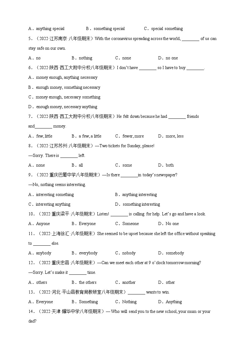02 不定代词的用法-2022-2023年八年级英语上册期末考点专练（人教版）第3页