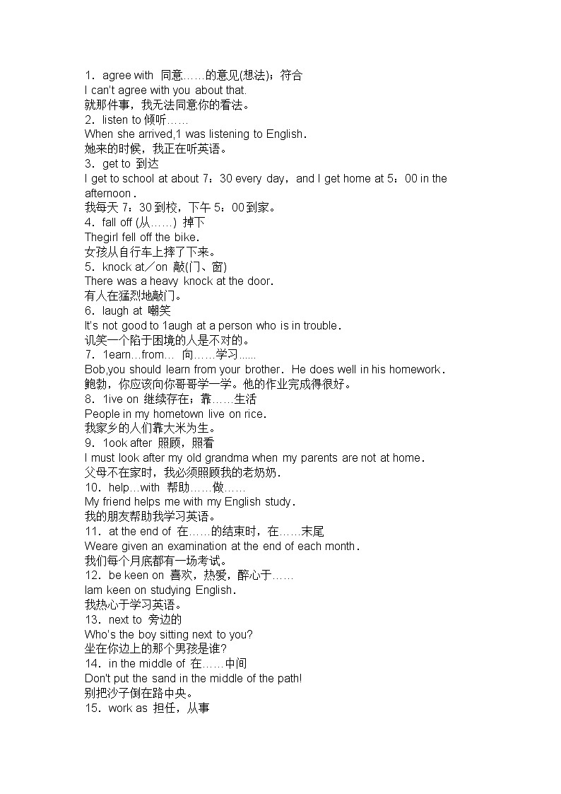 初中三年英语历次考试的高频考点之100组短语第1页