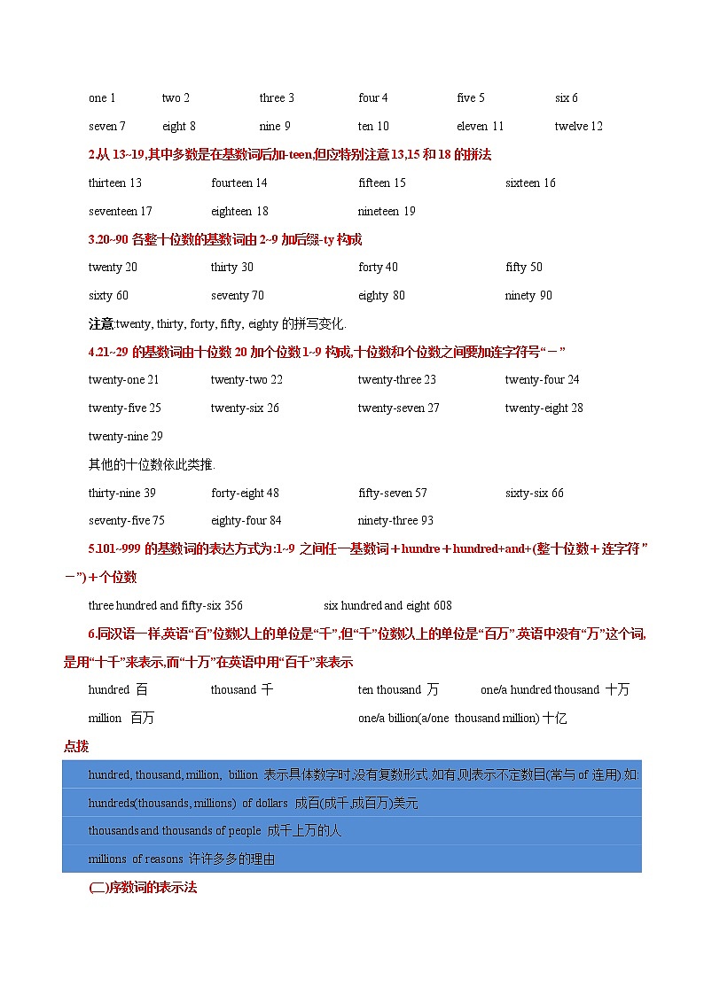 第四章数词（思维导图+知识梳理+好题精炼）2022-2023初中英语中考语法归纳第2页