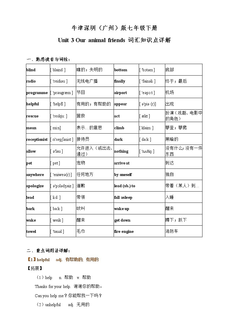 Unit 3 Our animal friends词汇知识点详解+词汇专项练习(含答案)01