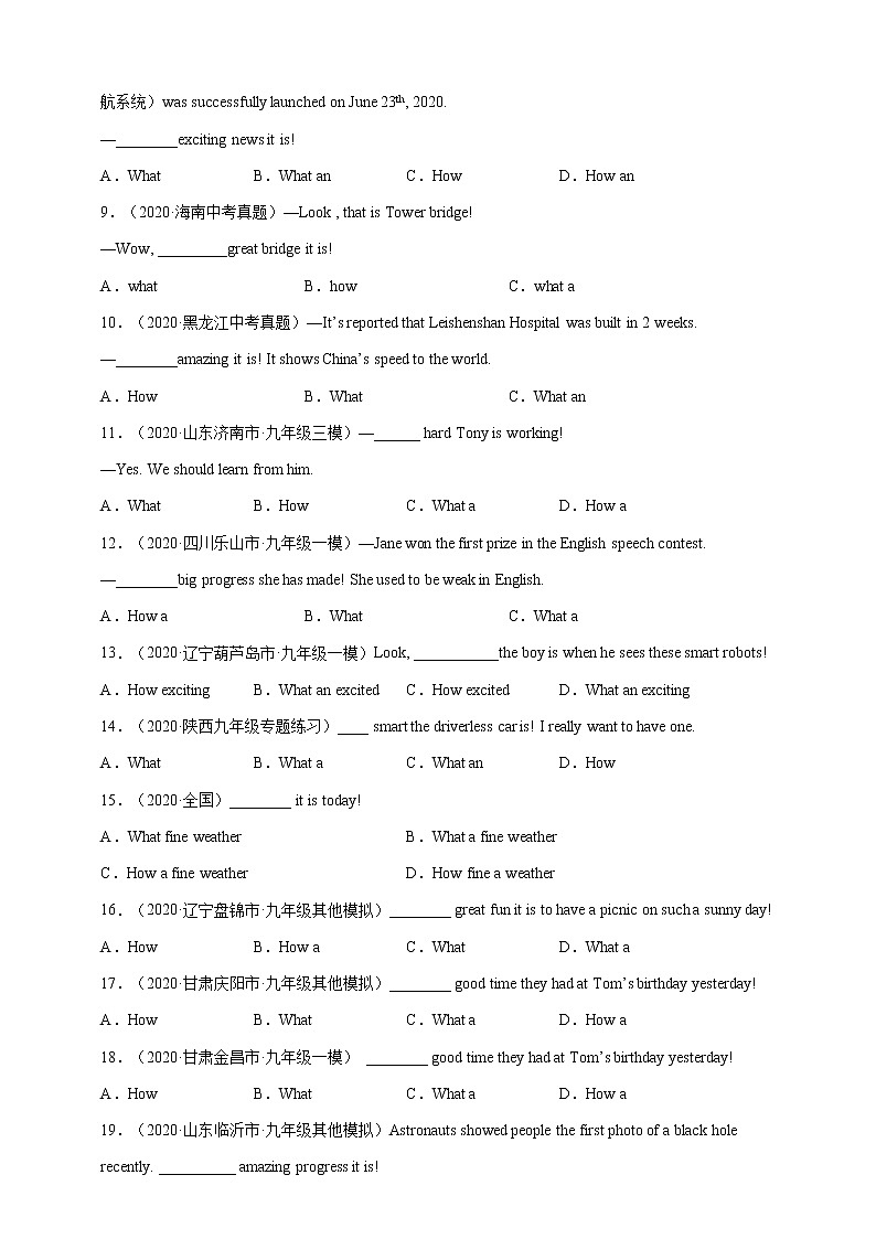 Unit 7  Poems 语法2：感叹句专项练习含答案第3页
