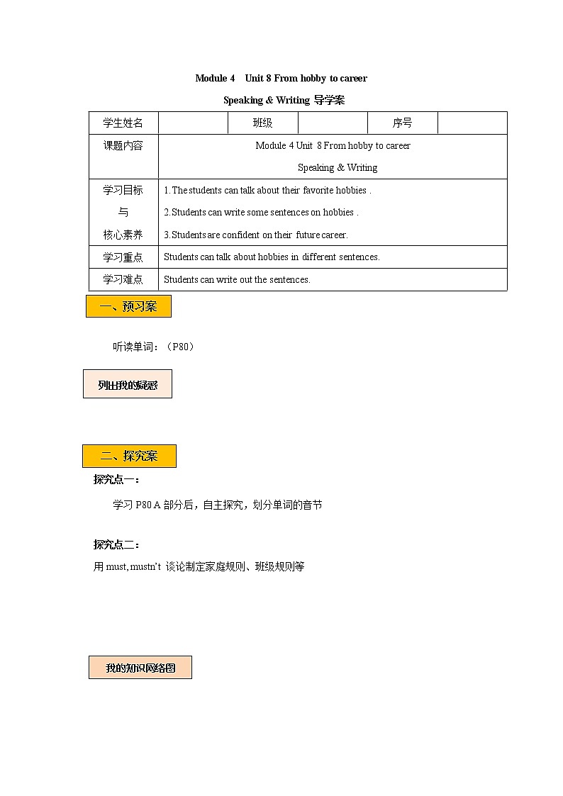 Unit 8 From hobby to career Period 5 Speaking & Writing 课件+教案+导学案+素材01