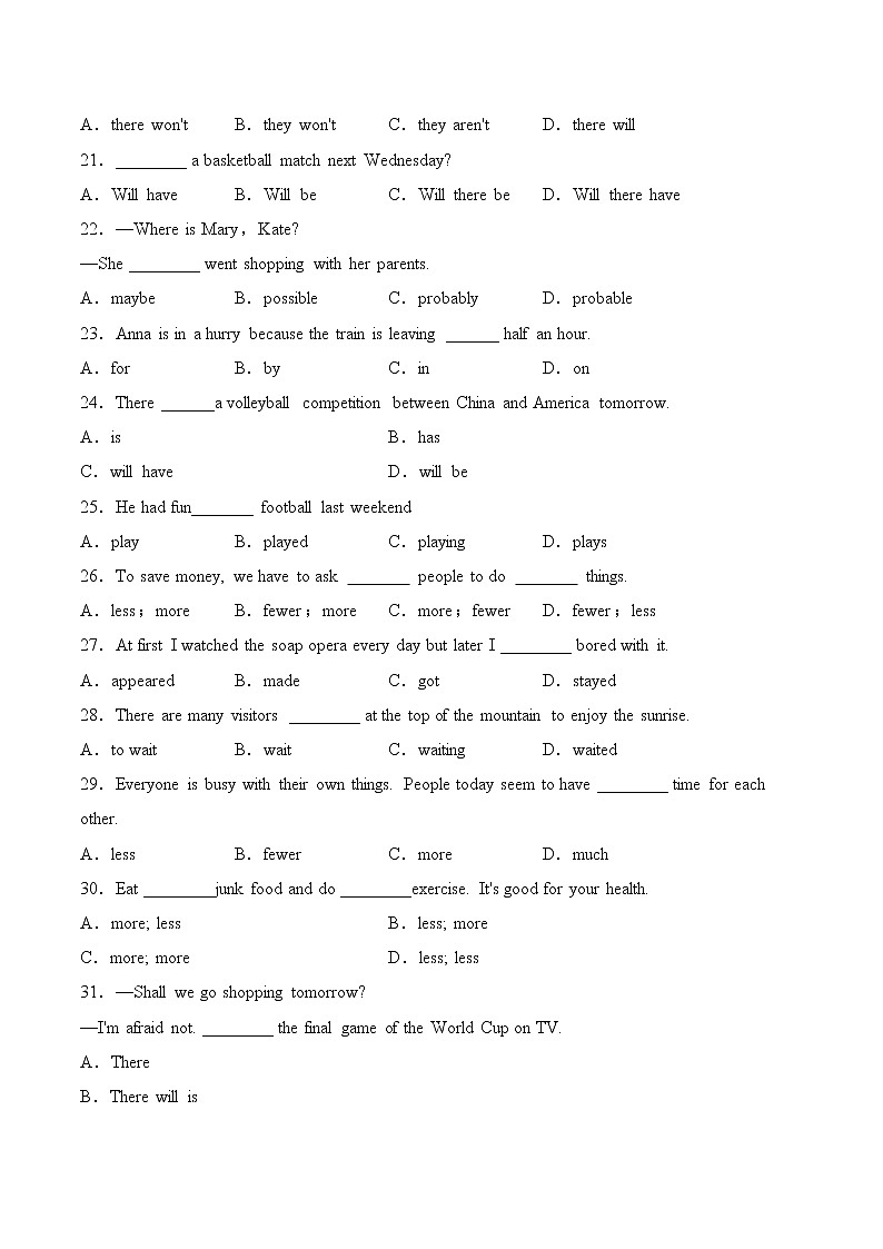 Unit5-unit7期末复习拔高训练题2022-2023学年人教版英语八年级上册第3页