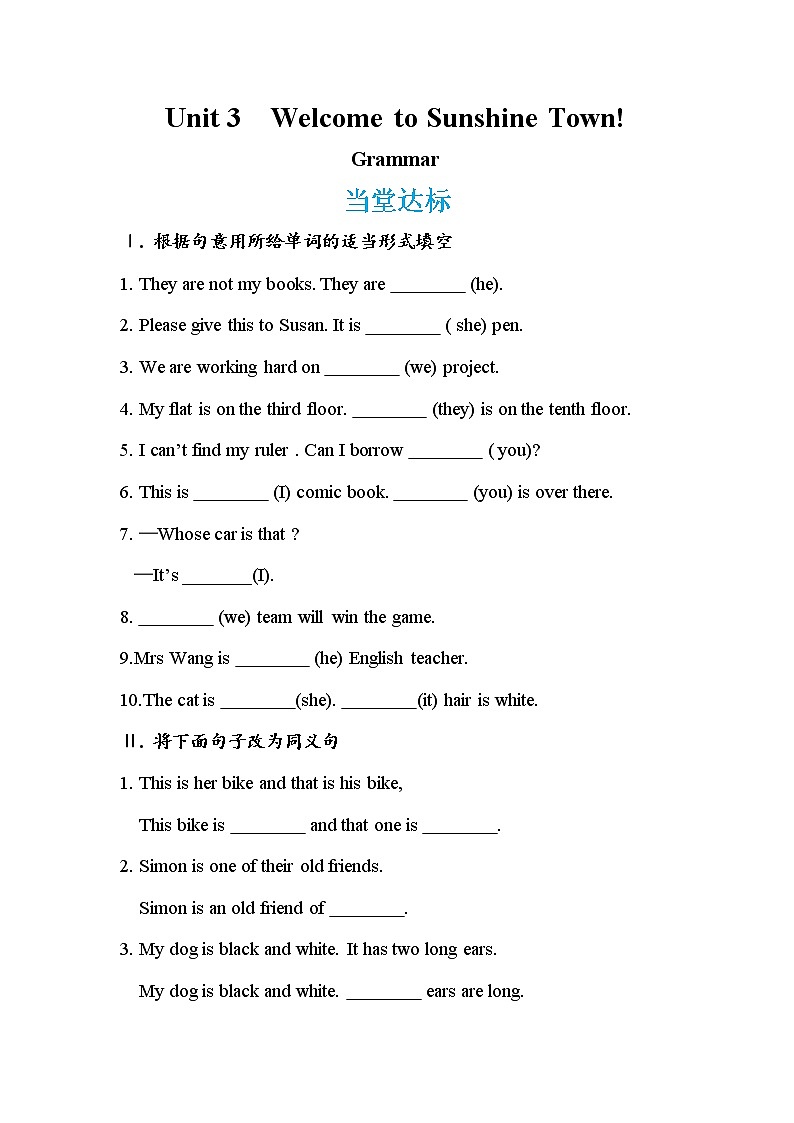 Unit 3  Welcome to Sunshine Town Grammar（课件PPT+教案+练习）01