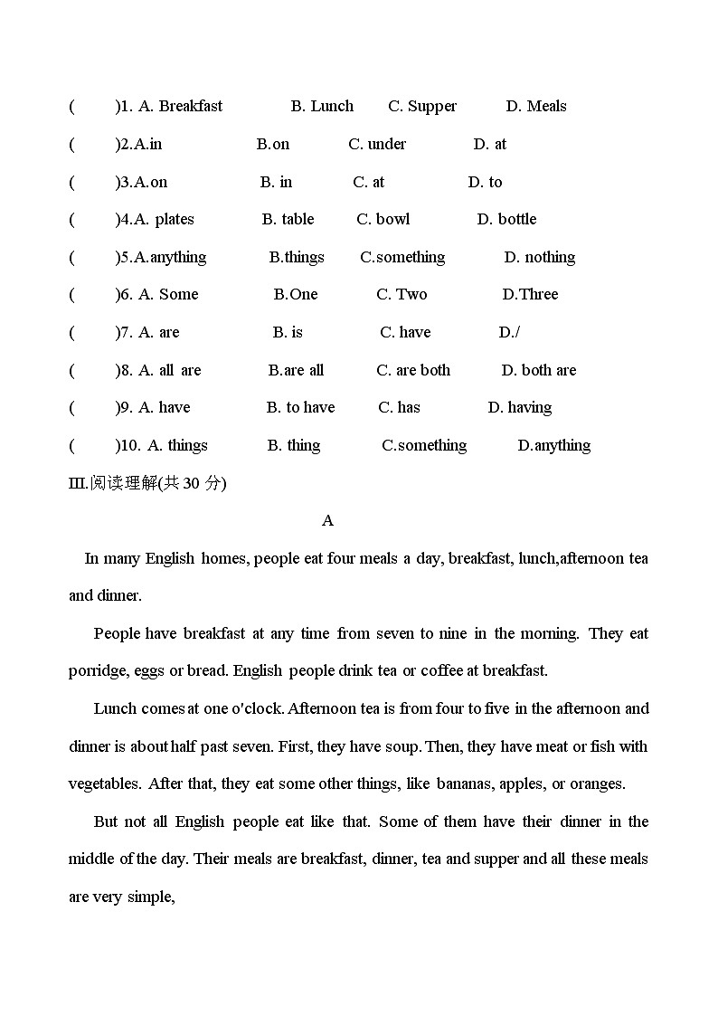 人教版七年级英语下册《Unit10 I 'd like some noodles》单元测试1第3页