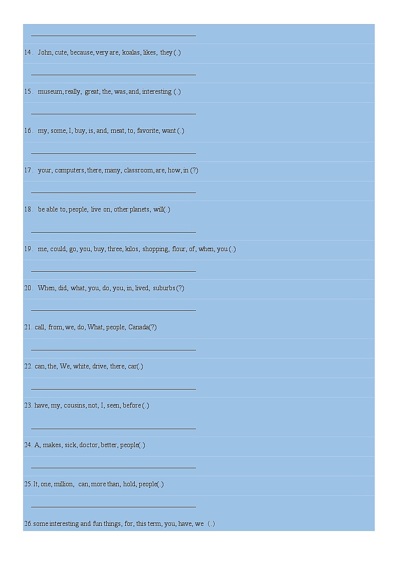 人教版英语七年级下册连词成句期末复习专项练习02