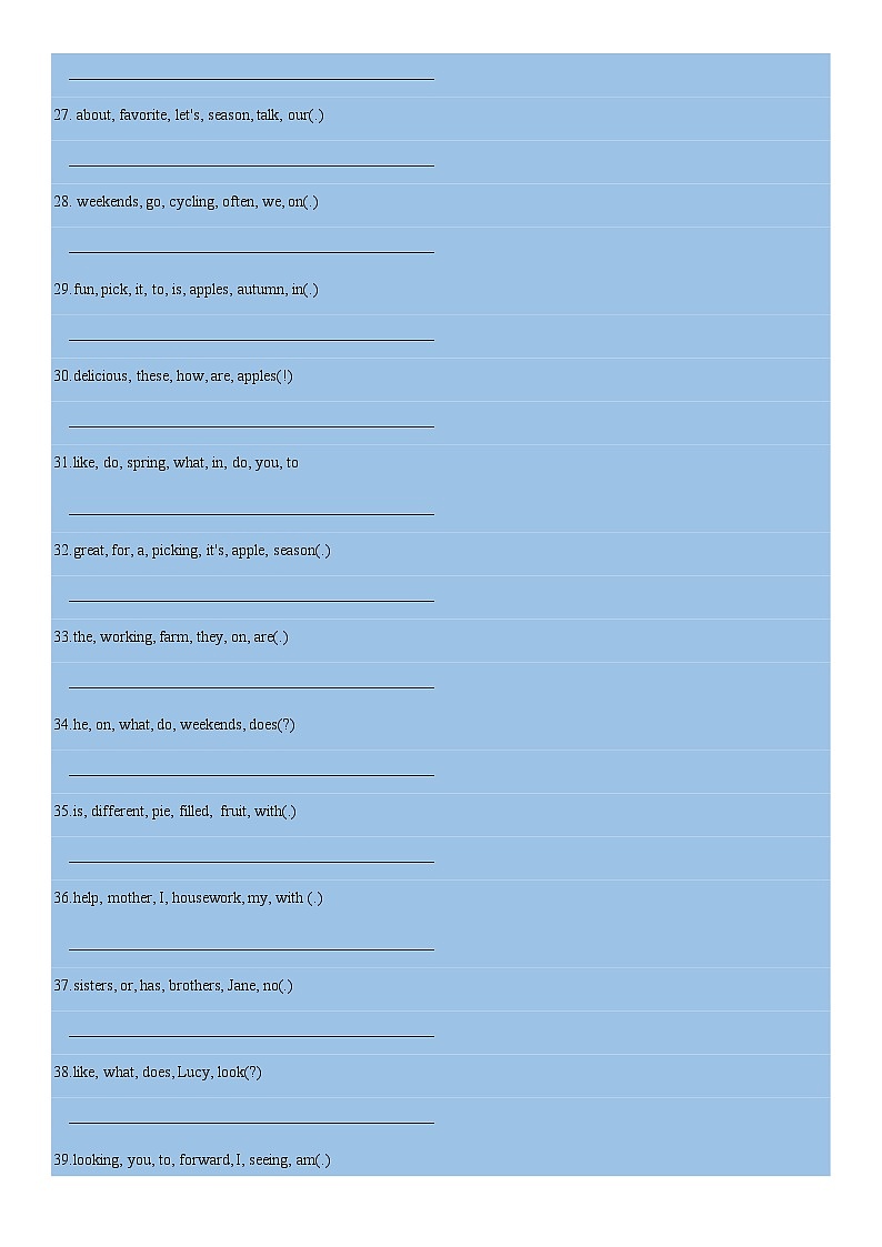 人教版英语七年级下册连词成句期末复习专项练习03