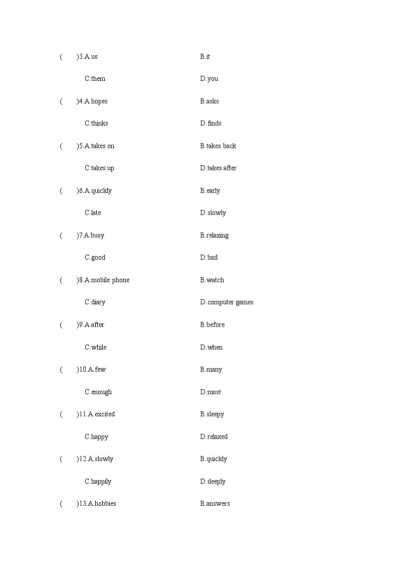 八年级上册英语人教版Unit 2《How often do you exercise》  单元测试3第2页