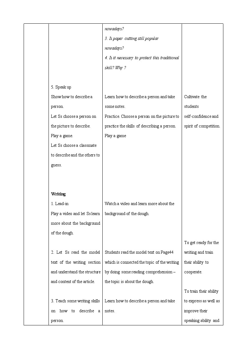 Unit 3 Traditional skills Period 5 Speaking & Writing 课件+导学案+教学设计02