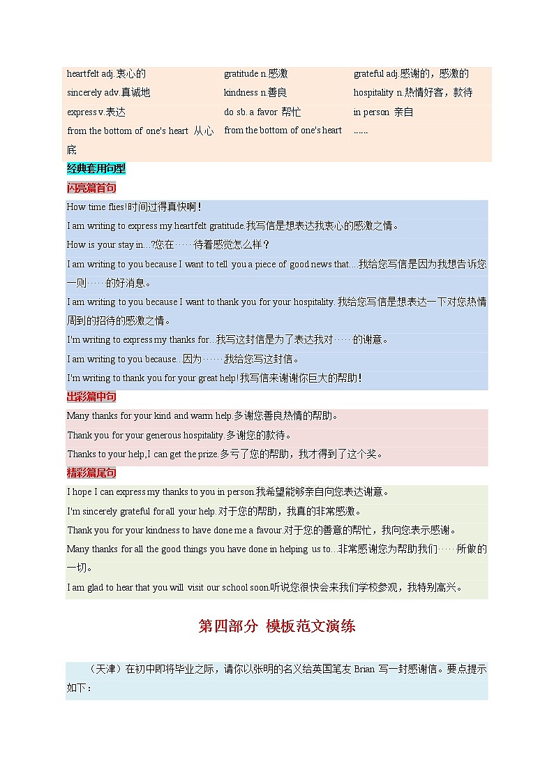 07 应用文之感谢信-  研读中考作文真题总结黄金模板备战中考英语高分作文（通用版）02