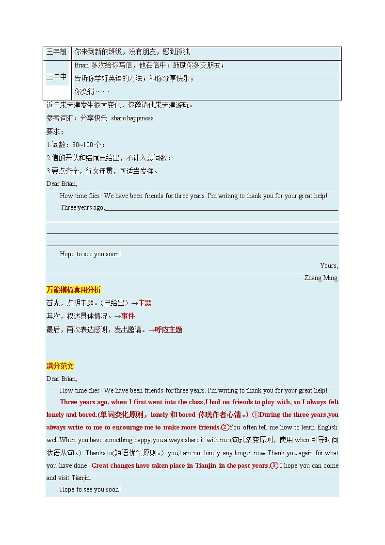 07 应用文之感谢信-  研读中考作文真题总结黄金模板备战中考英语高分作文（通用版）03