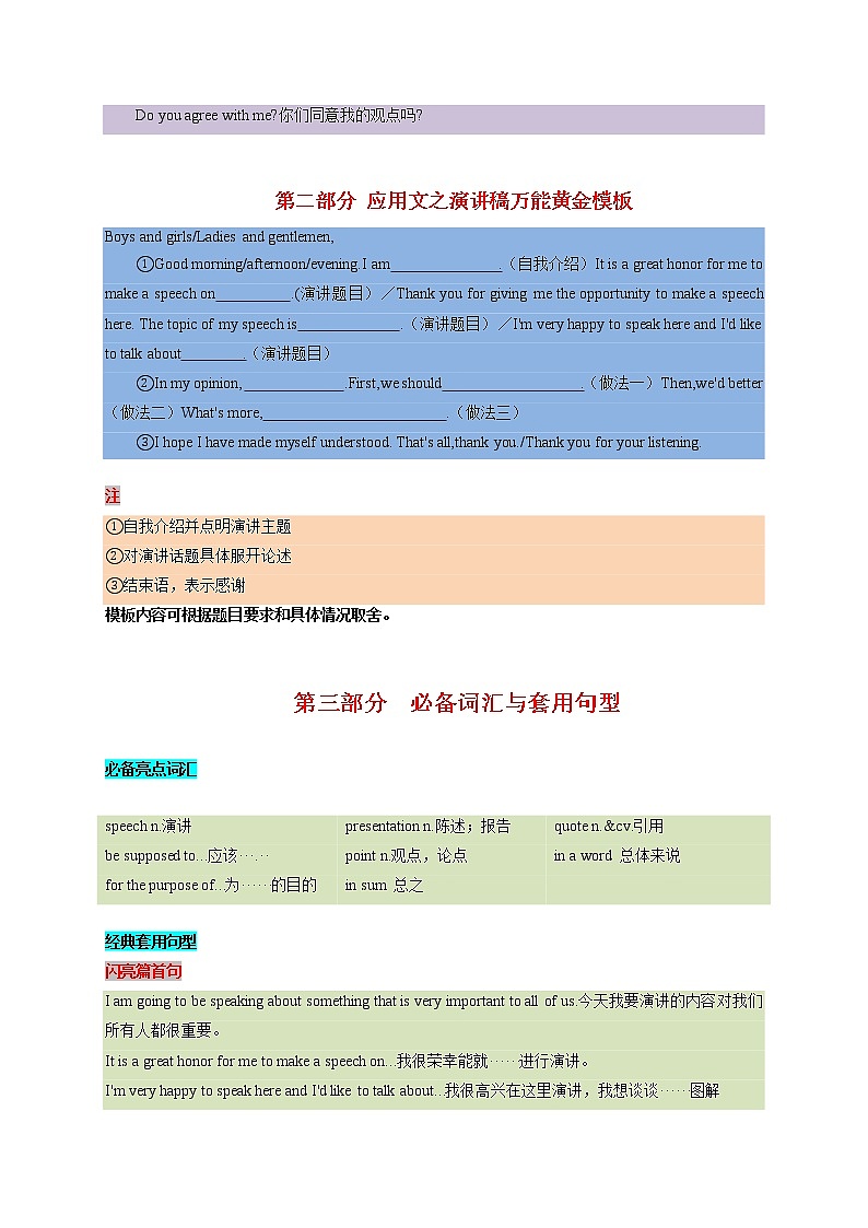 12 应用文之演讲稿 -  研读中考作文真题总结黄金模板备战中考英语高分作文（通用版）第2页