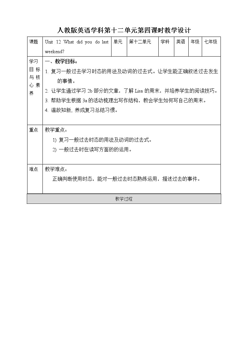 Unit 12 What did you do last weekend.SectionB(2a-selfcheck)教案第1页