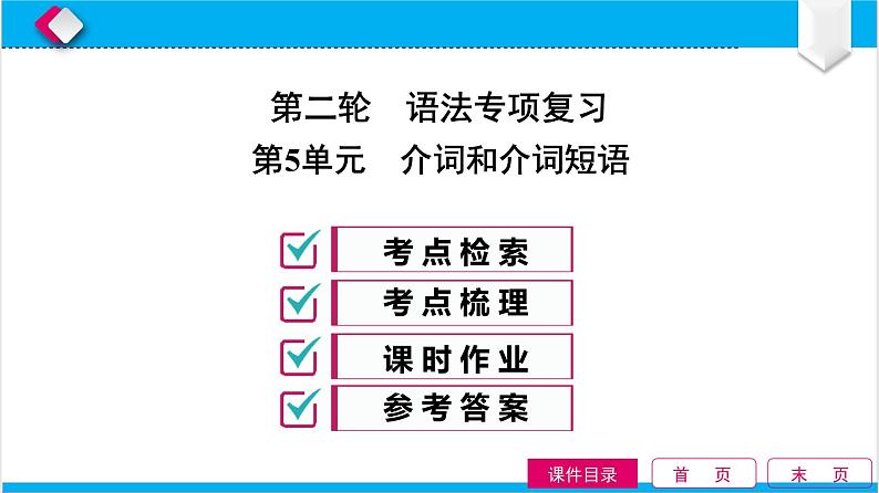 中考英语二轮语法知识点精讲全练 第5单元 介词和介词短语 课件第1页