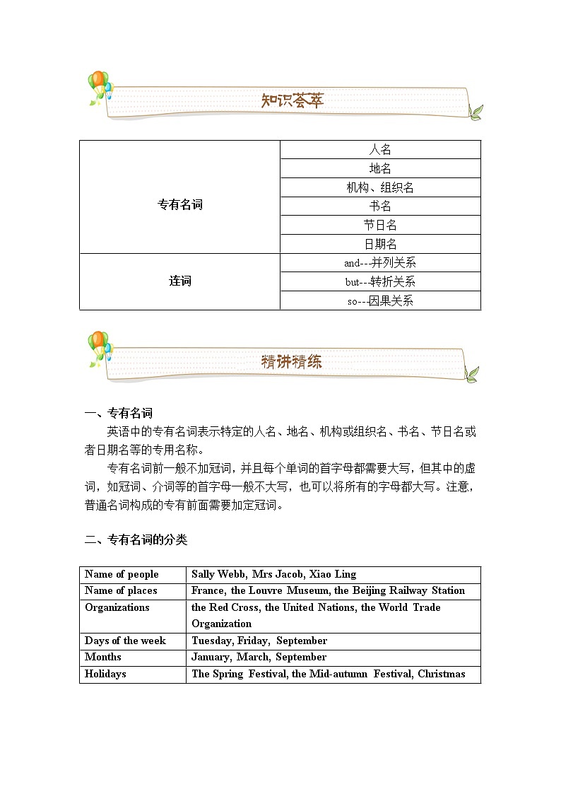 Unit 2 travelling around the world 语法讲义-专有名词与连词 牛津深圳版英语七年级下册（含答案）02