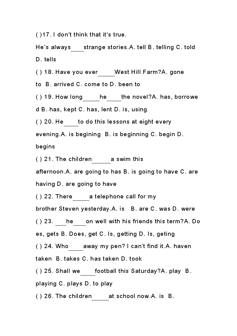 中考英语动词时态高频单选题100道含答案第3页