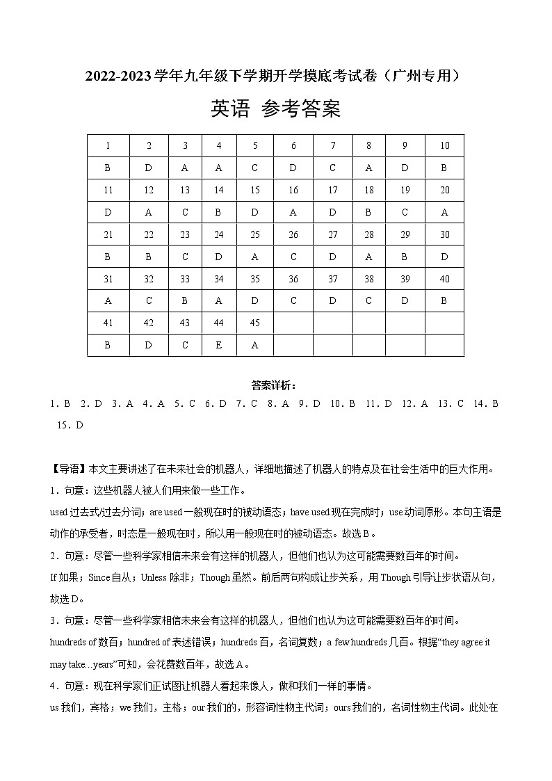 英语-2022-2023学年九年级下学期开学摸底考试卷（广州专用）（参考答案）第1页