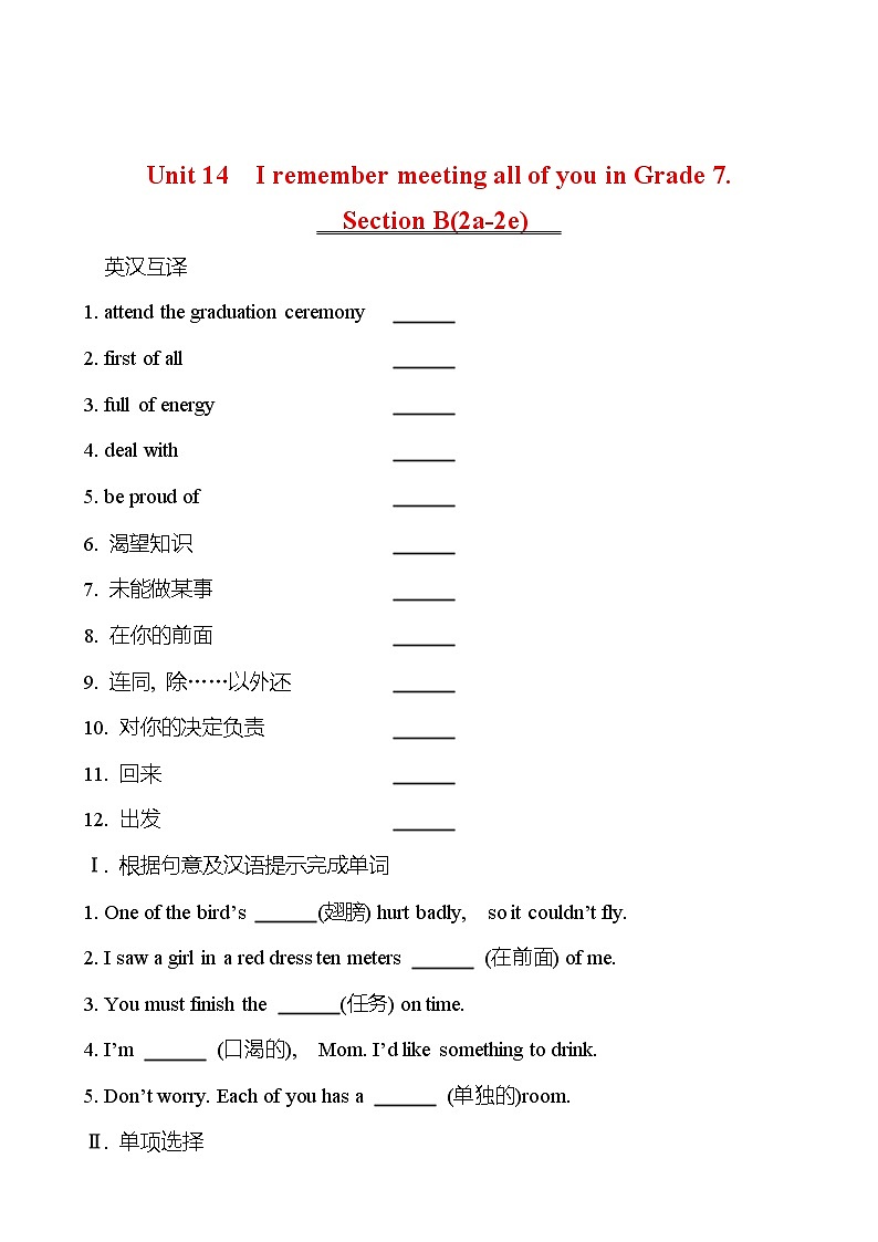 Unit 14 I remember meeting all of you in Grade 7. Section B(2a-2e) 同步练习  2022-2023 人教版英语 九年级全册01