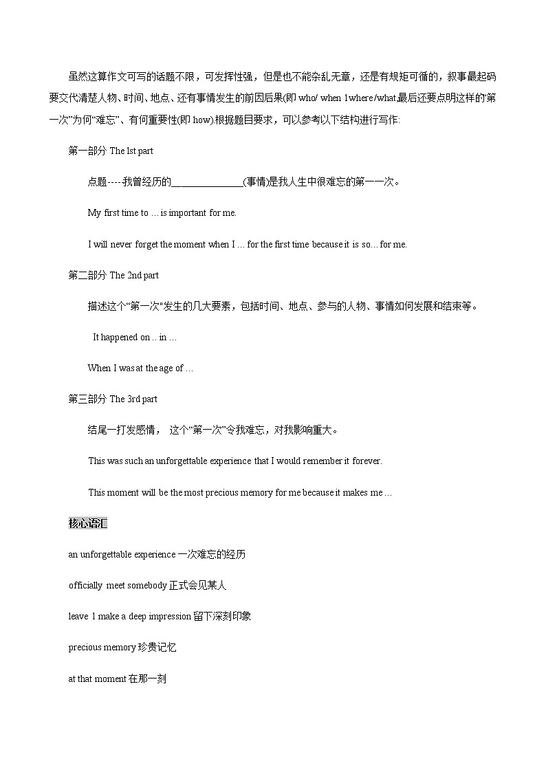 初中英语中考复习 11 难忘记忆 2021年中考英语书面表达高分作文攻略（全国通用版） 试卷02