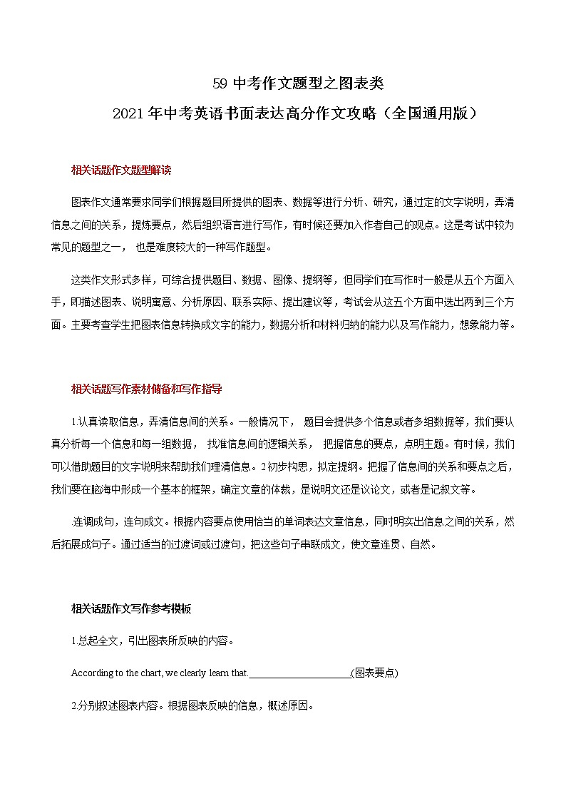 初中英语中考复习 59中考作文题型之图表类 2021年中考英语书面表达高分作文攻略（全国通用版）01