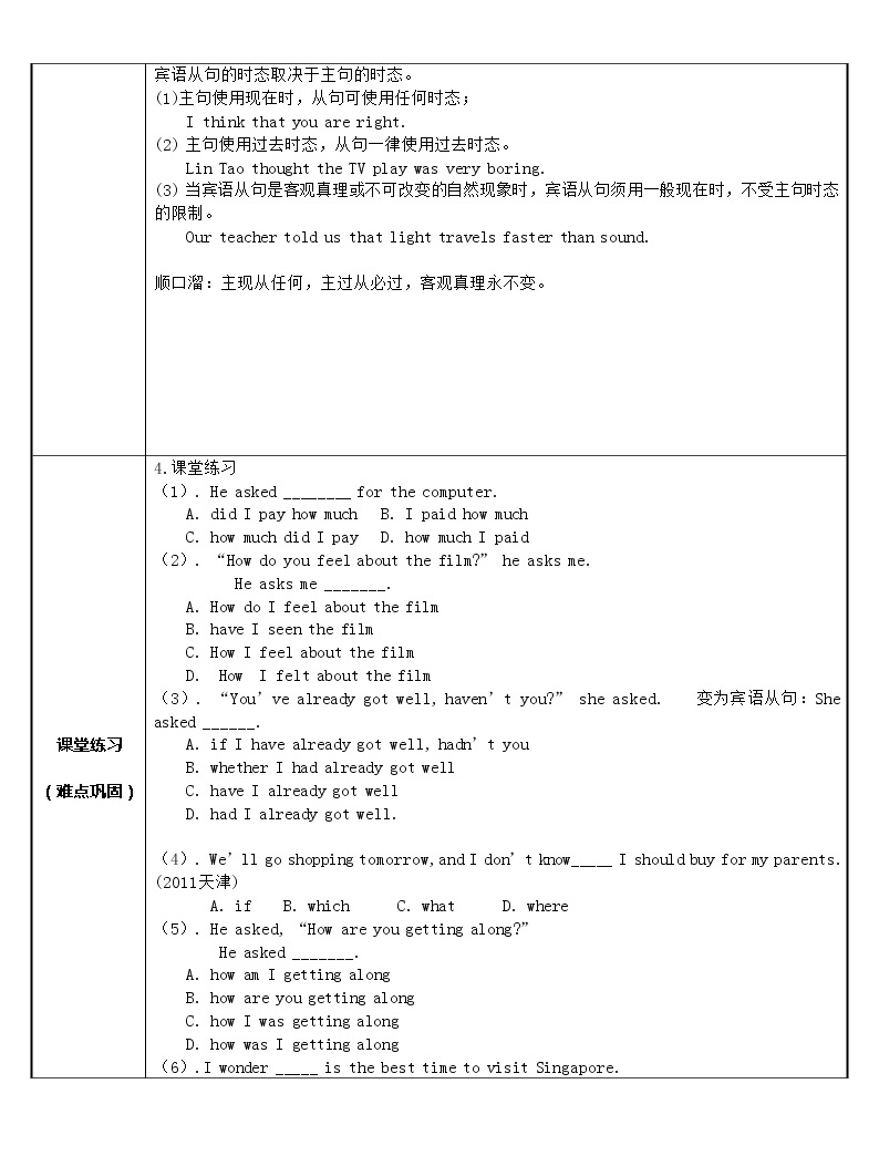 9年级人教版全一册 特殊疑问词引导的宾语从句 教案-教习网|教案下载