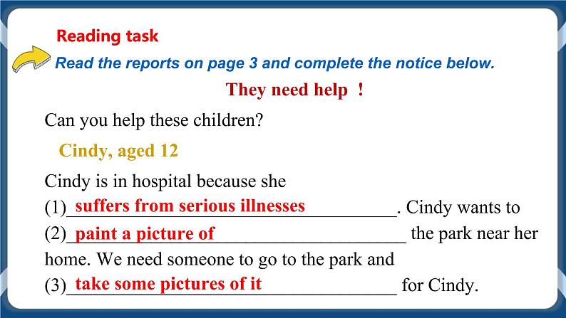 Module 1 Unit 1 Helping those in need Period 2 Reading II & listening 课件+教案+导学案+素材+同步练习08