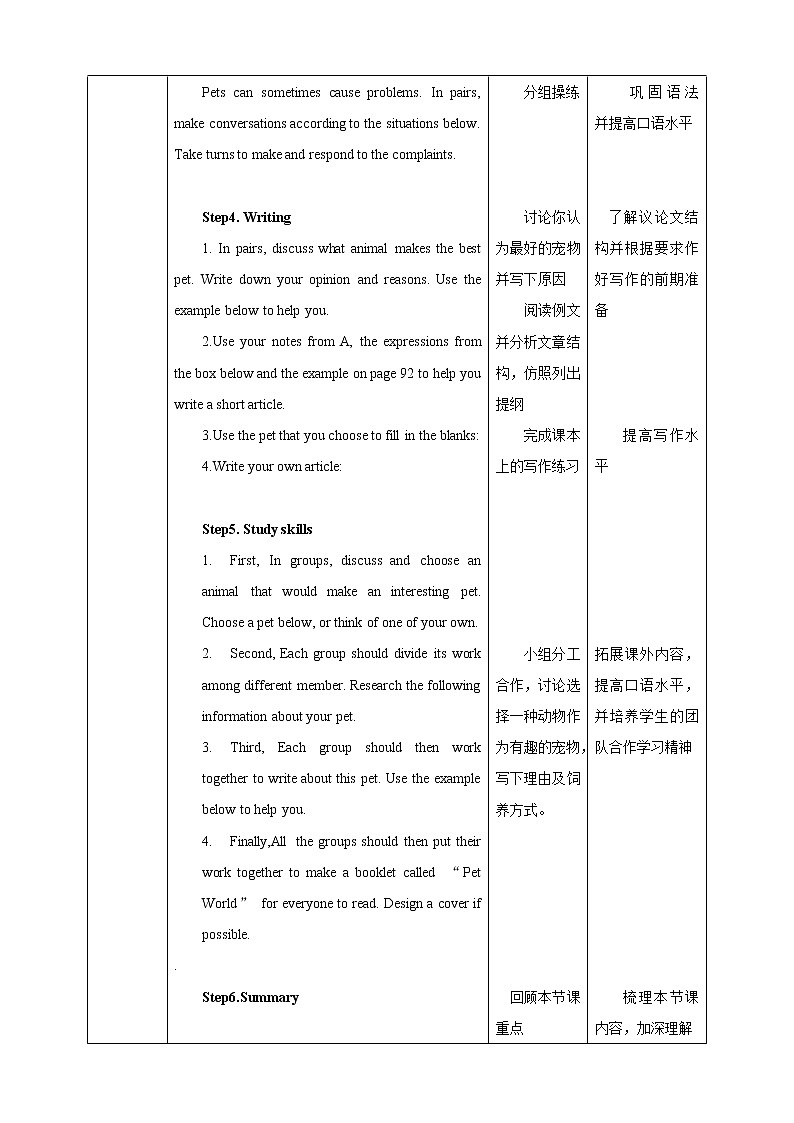 Module 3 Unit6 Pets Period 5 Speaking,Writing and Project课件+教案+导学案+素材02
