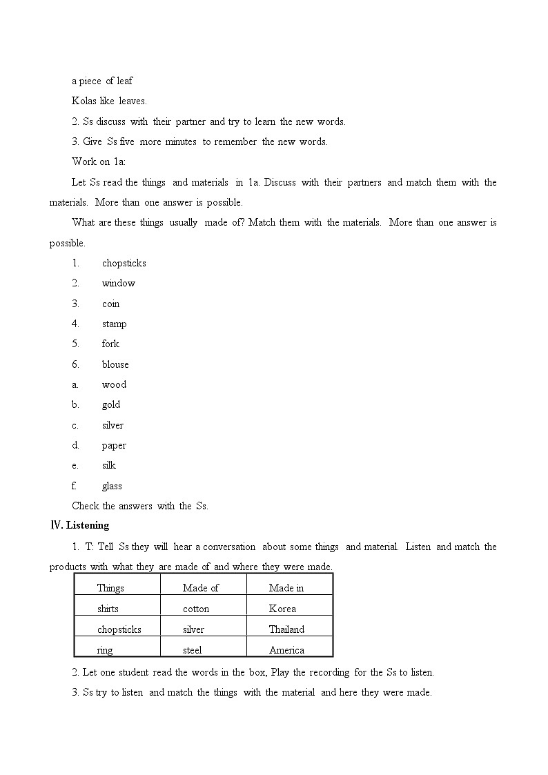 9年级人教版全一册  Unit 5  What are the shirts made of？  Section A  教案2第3页