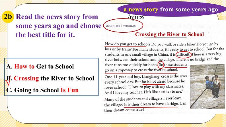 Unit3 How do you get to school ？SectionB 2a-2d阅读课件+导学案+音视频05