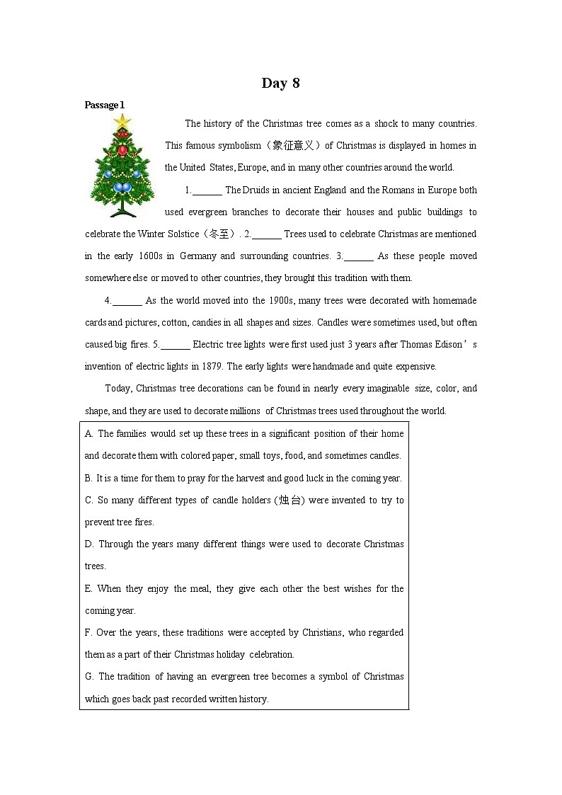 初中英语中考复习 Day 8-2020中考英语阅读理解七选五20天集训第1页