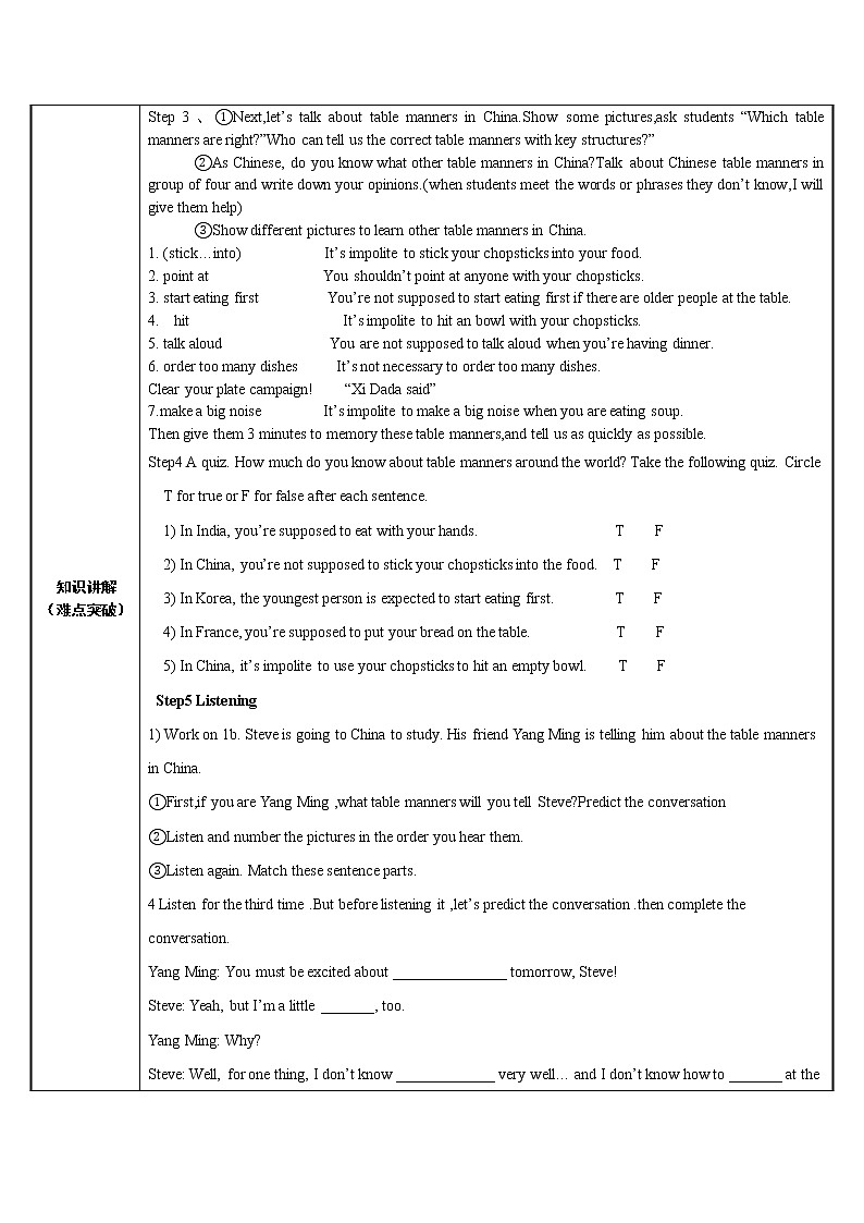 9年级人教版全一册 Unit 10 You’re supposed to shake hands. Section B   教案7第2页