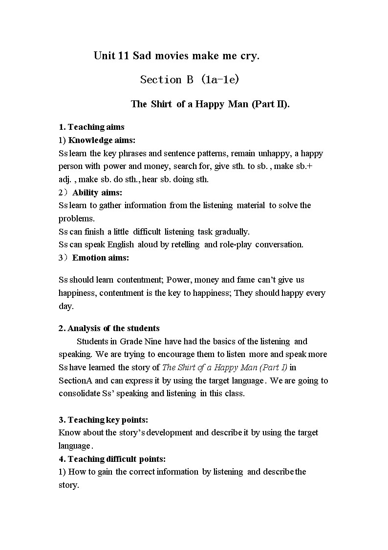 9年级英语人教全一册 Unit 11 Sad movies make me cry Section B  教案501