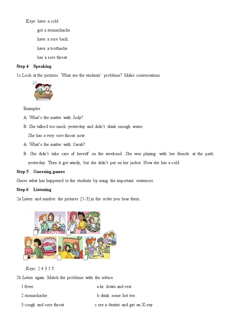 八年级下英语unit 1 what's the matter Section A  教案103