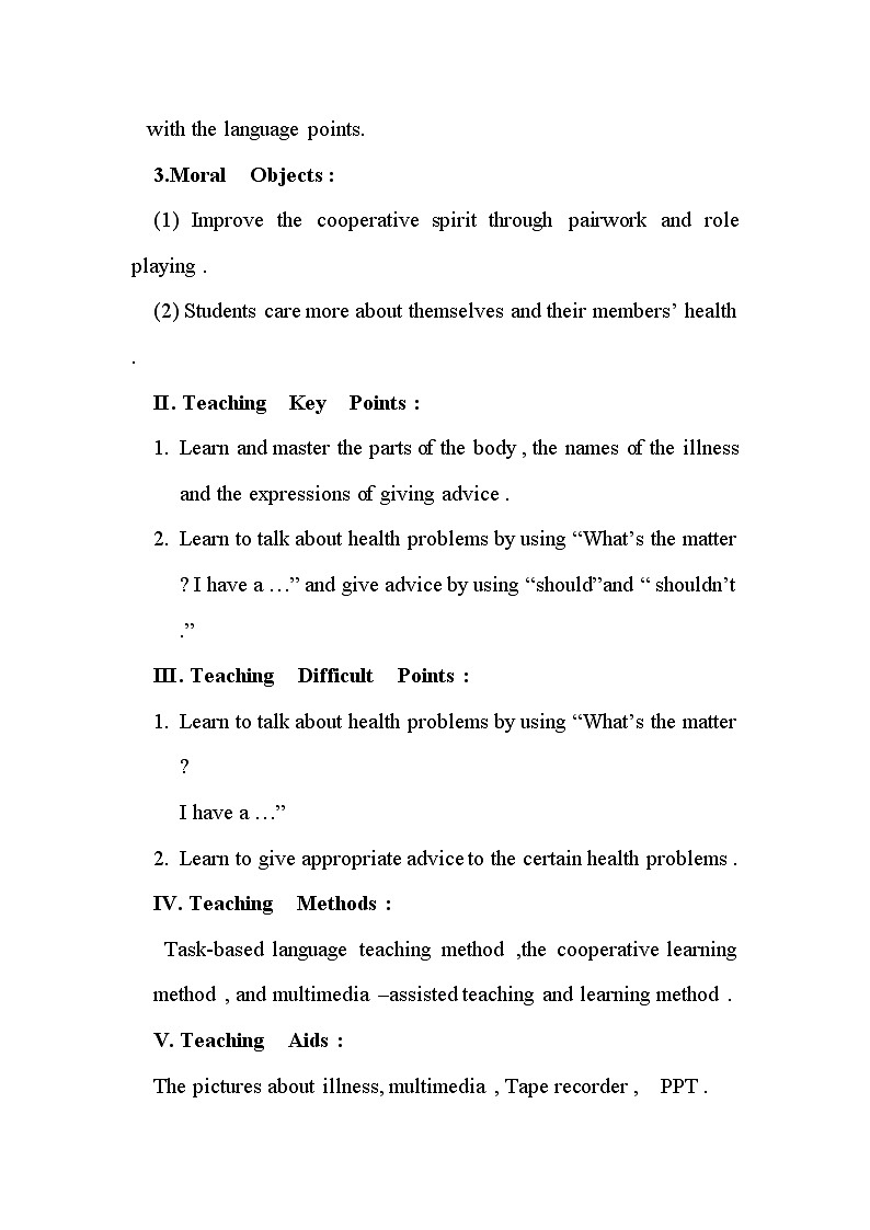 八年级下英语unit 1 what's the matter Section A  教案302