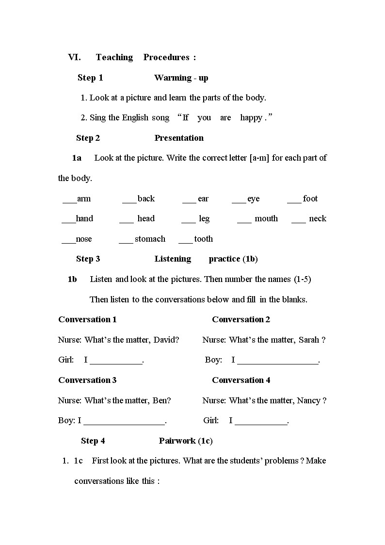 八年级下英语unit 1 what's the matter Section A  教案303