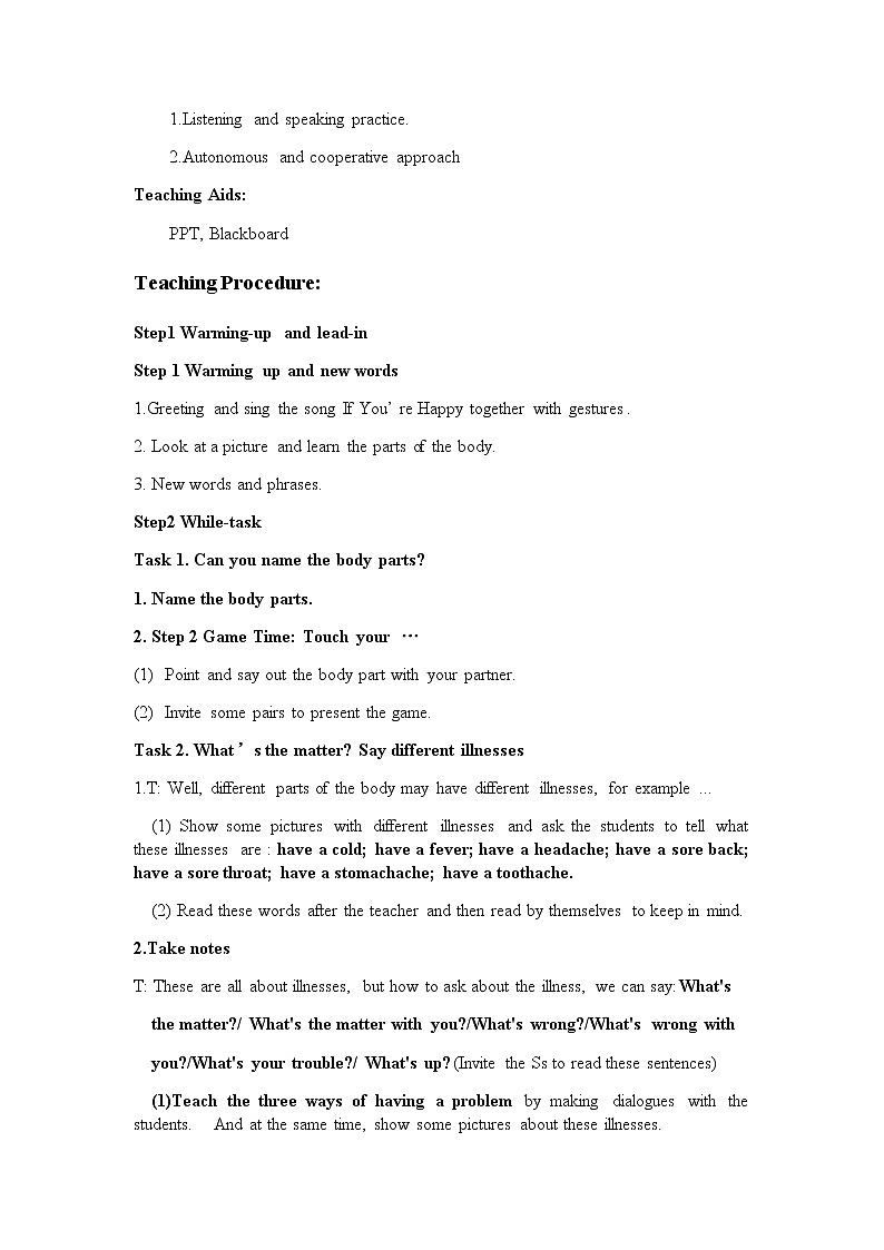 八年级下英语unit 1 what's the matter Section A  教案802