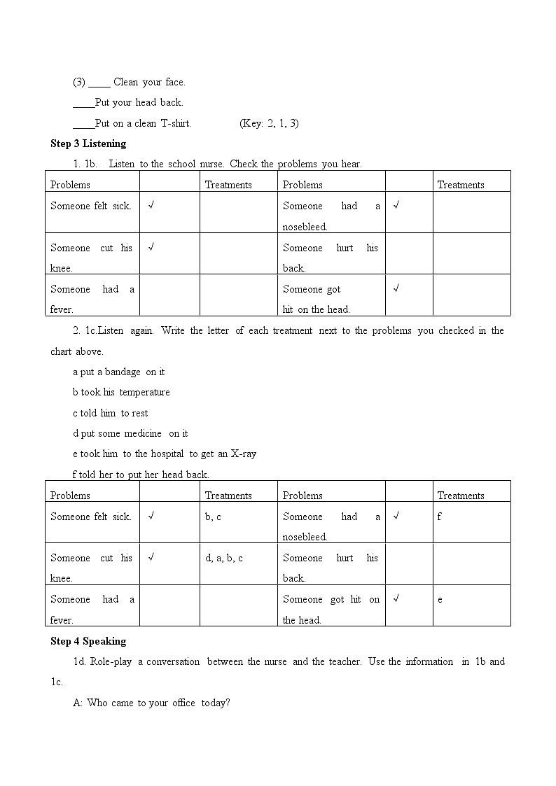 八年级下英语unit 1 what's the matter Section B  教案03
